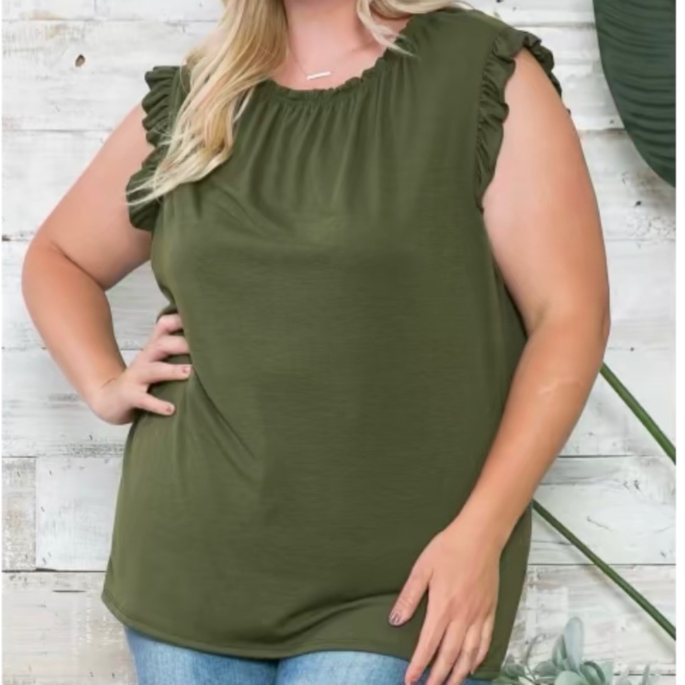 Soft Elastic Scrunched Neck Ruffle Top